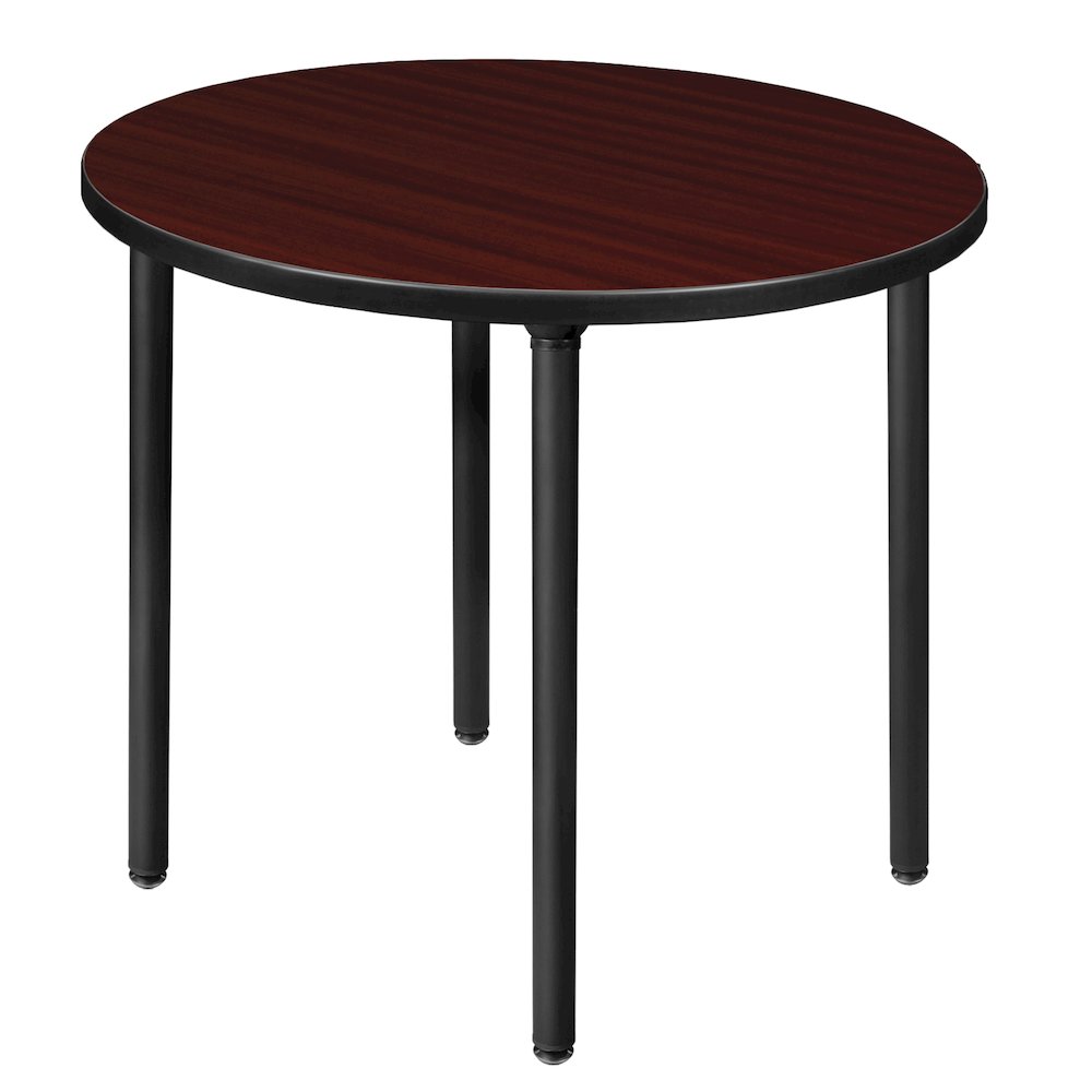 30 in. Small Round Breakroom Table- Mahogany Top, Black Folding Legs