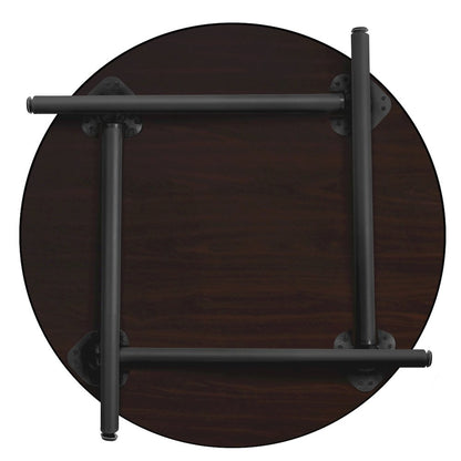 30 in. Small Round Breakroom Table- Mahogany Top, Black Folding Legs