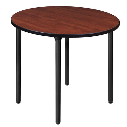 36 in. Medium Round Breakroom Table- Cherry Top, Black Folding Legs