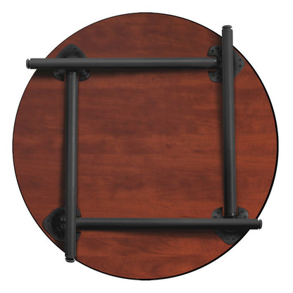 42 in. Medium Round Breakroom Table- Maple Top, Black Folding Legs