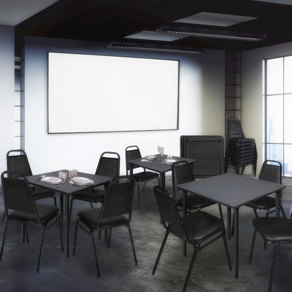 48 in. Large Square Breakroom Table- Grey Top, Black Folding Legs