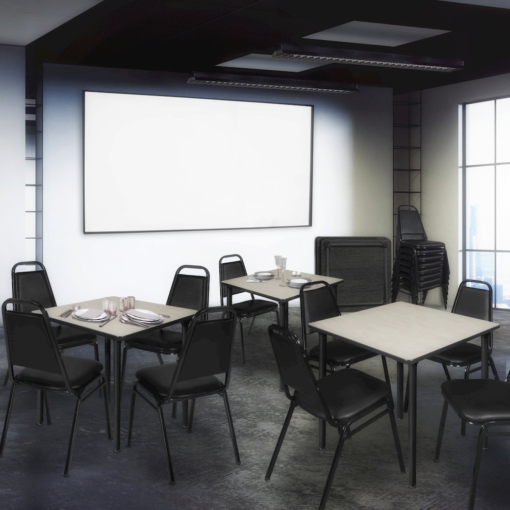48 in. Large Square Breakroom Table- Maple Top, Black Folding Legs