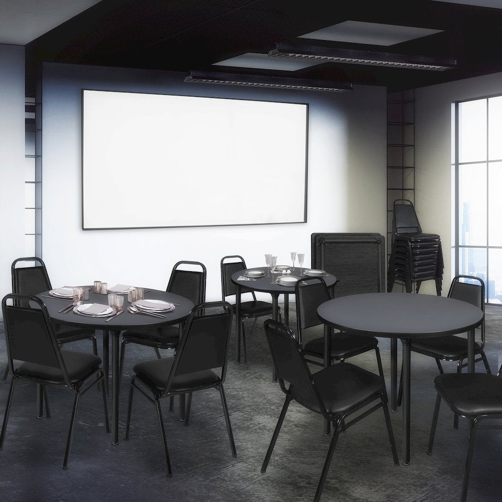48 in. Large Round Breakroom Table- Grey Top, Black Folding Legs