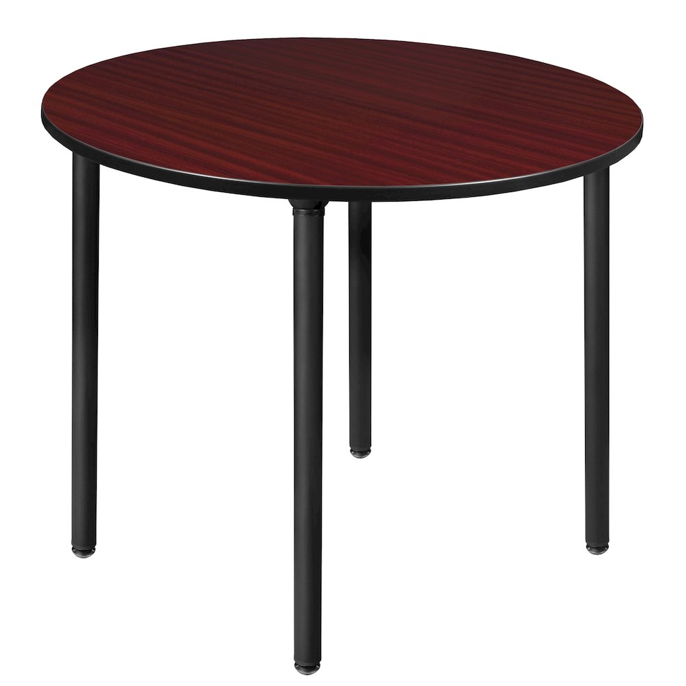 48 in. Large Round Breakroom Table- Mahogany Top, Black Folding Legs