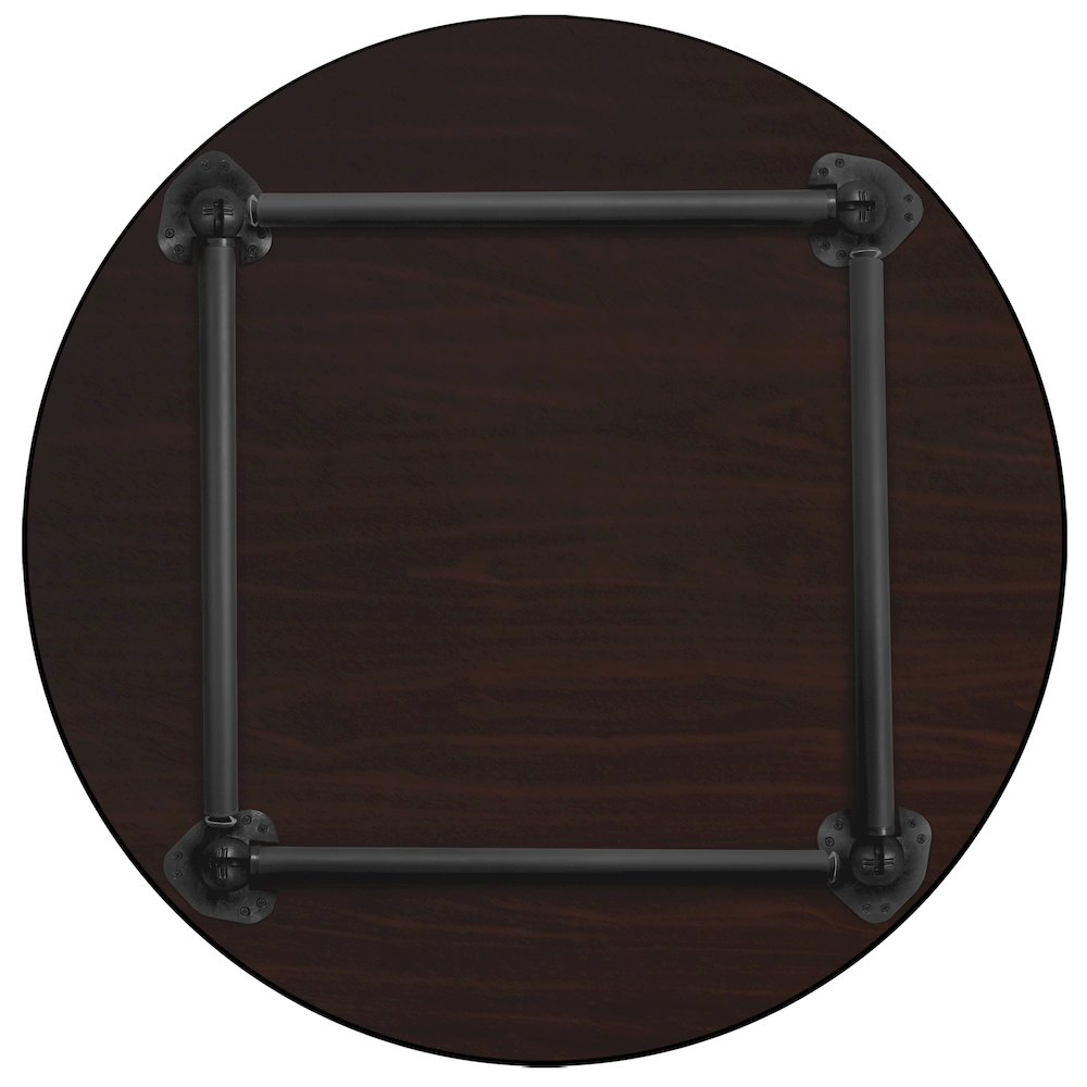 48 in. Large Round Breakroom Table- Mahogany Top, Black Folding Legs