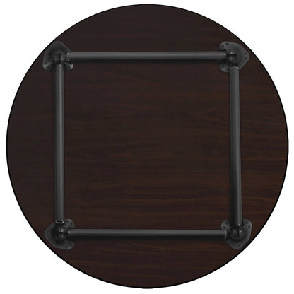 48 in. Large Round Breakroom Table- Mahogany Top, Black Folding Legs