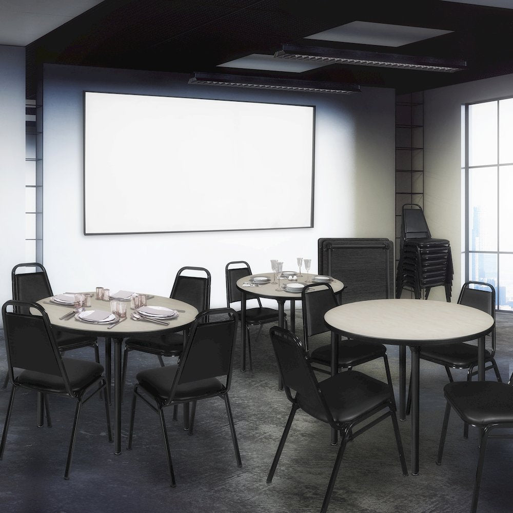 48 in. Large Round Breakroom Table- Maple Top, Black Folding Legs