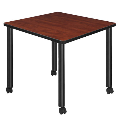 Small 30 in. Square Breakroom Table- Cherry Top, Black Mobile Legs