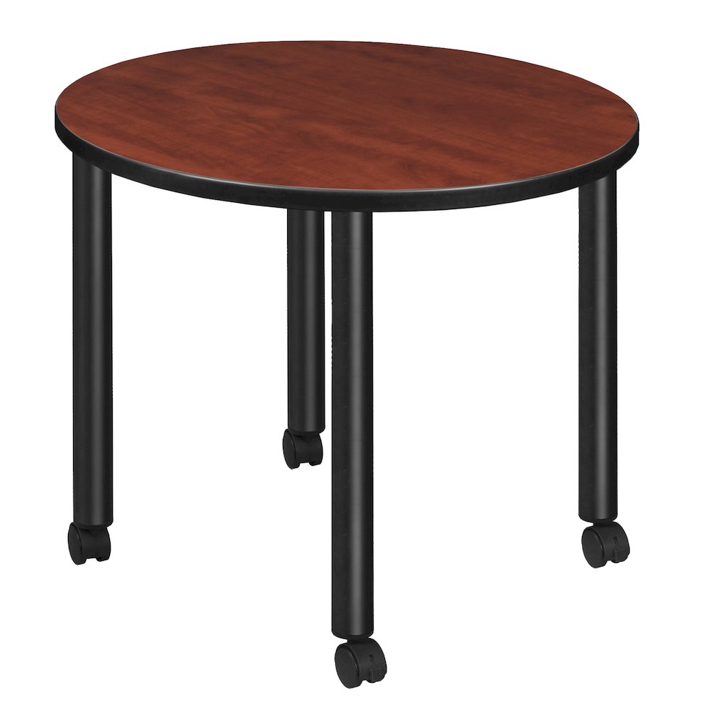 Small 30 in. Round Breakroom Table- Cherry Top, Black Mobile Legs