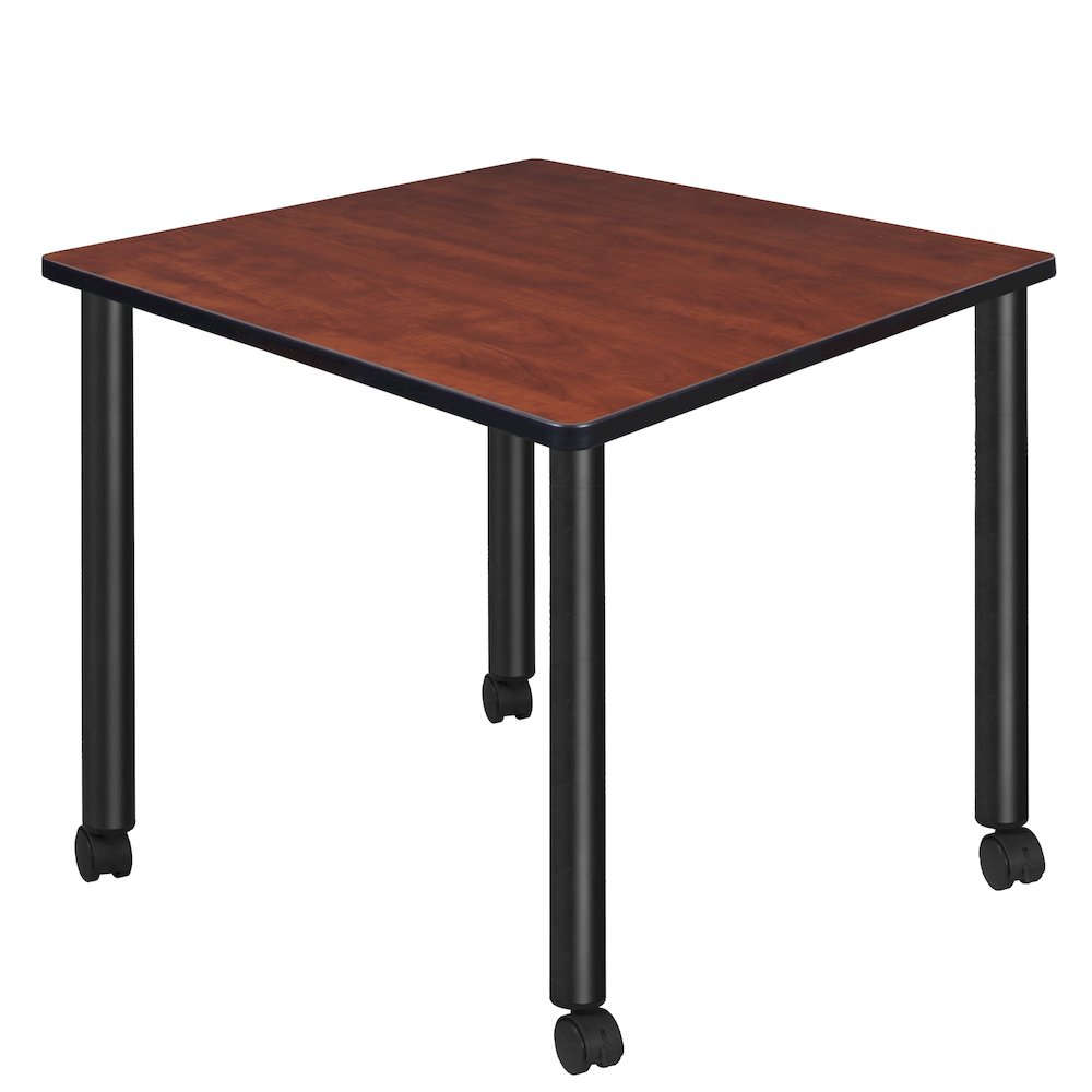Medium 36 in. Square Breakroom Table- Cherry Top, Black Mobile Legs