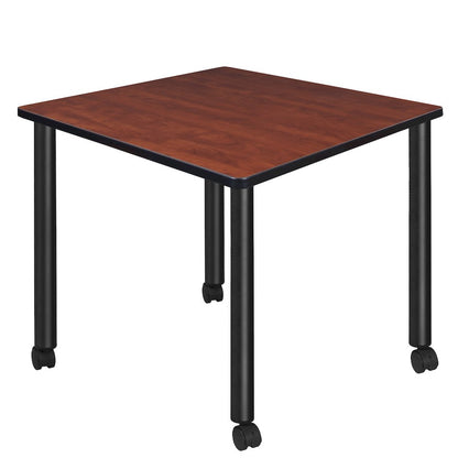 Medium 36 in. Square Breakroom Table- Cherry Top, Black Mobile Legs