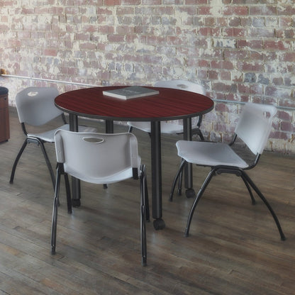 Medium 36 in. Round Breakroom Table- Mahogany Top, Black Mobile Legs