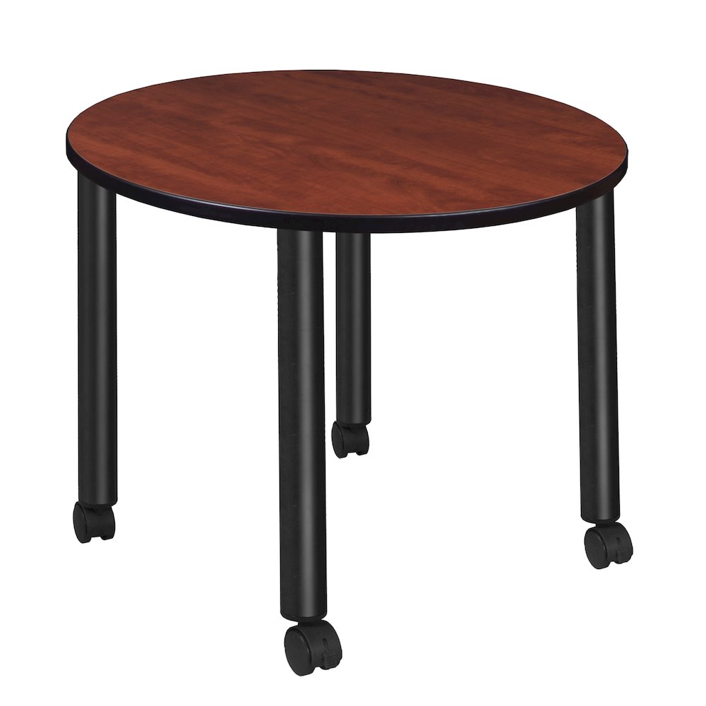 Medium 42 in. Round Breakroom Table- Cherry Top, Black Mobile Legs