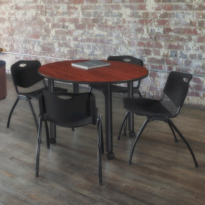 Medium 42 in. Round Breakroom Table- Cherry Top, Black Mobile Legs