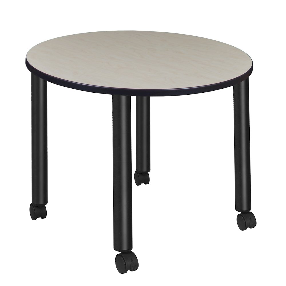 Medium 42 in. Round Breakroom Table- Maple Top, Black Mobile Legs