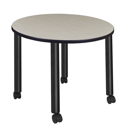 Medium 42 in. Round Breakroom Table- Maple Top, Black Mobile Legs