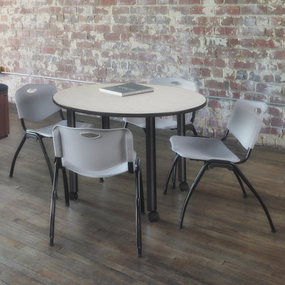 Medium 42 in. Round Breakroom Table- Maple Top, Black Mobile Legs