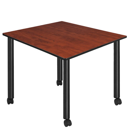 Large 48 in. Square Breakroom Table- Cherry Top, Black Mobile Legs