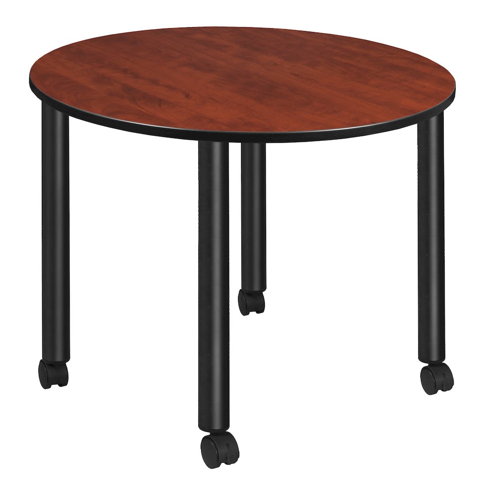 Large 48 in. Round Breakroom Table- Cherry Top, Black Mobile Legs