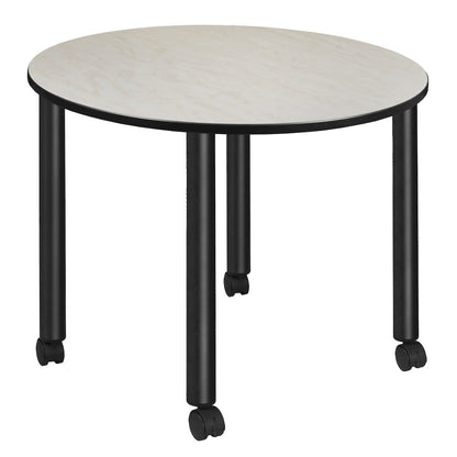 Large 48 in. Round Breakroom Table- Maple Top, Black Mobile Legs