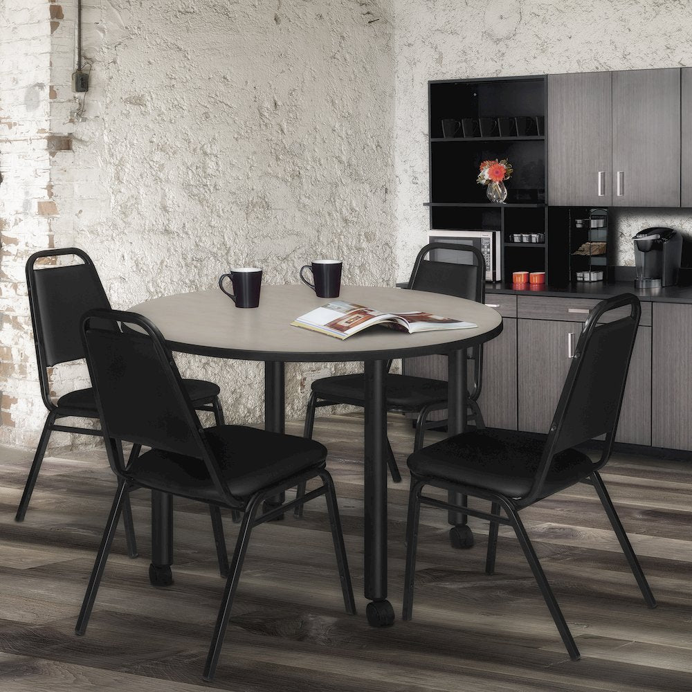Large 48 in. Round Breakroom Table- Maple Top, Black Mobile Legs