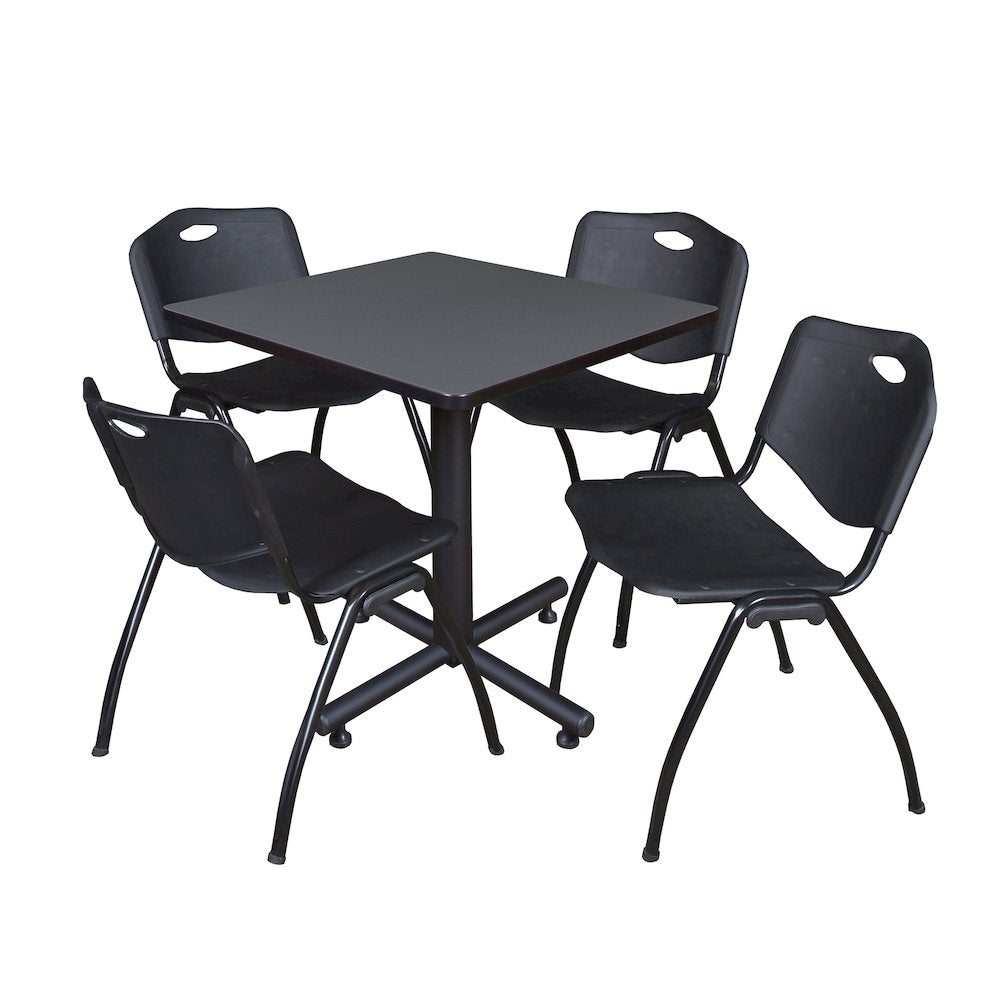 30 in. Square X-Base Breakroom Table- Grey, 4 M Stack Chairs- Black