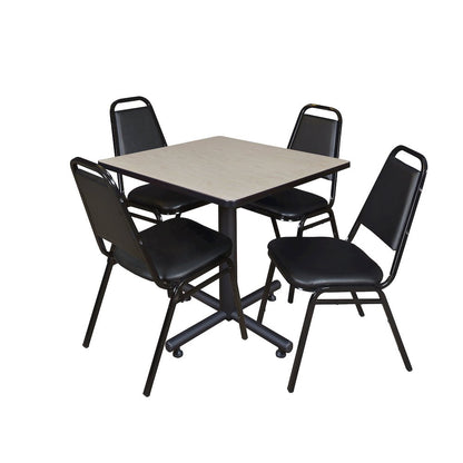 30 in. Square X-Base Breakroom Table- Maple, 4 Restaurant Stack Chairs- Black