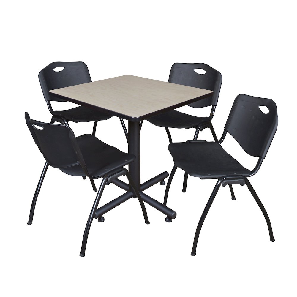 30 in. Square X-Base Breakroom Table- Maple, 4 M Stack Chairs- Black