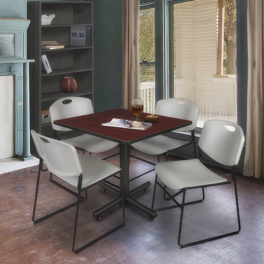 36 in. Square X-Base Breakroom Table- Mahogany