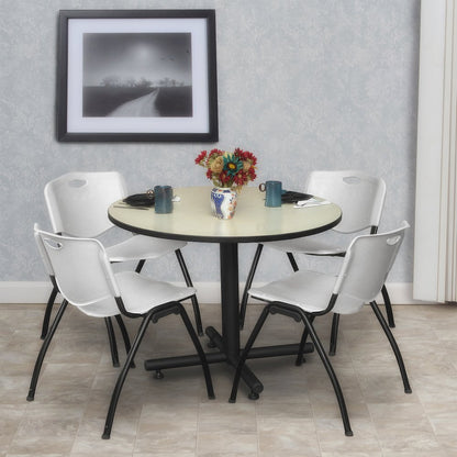 36 in. Round X-Base Breakroom Table- Maple, 4 M Stack Chairs- Grey