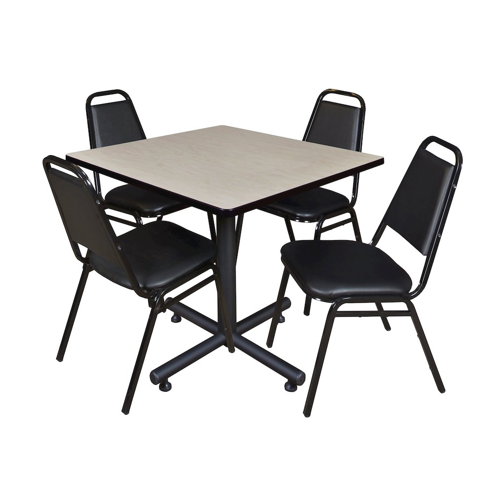 42 in. Square X-Base Breakroom Table- Maple, 4 Restaurant Stack Chairs- Black