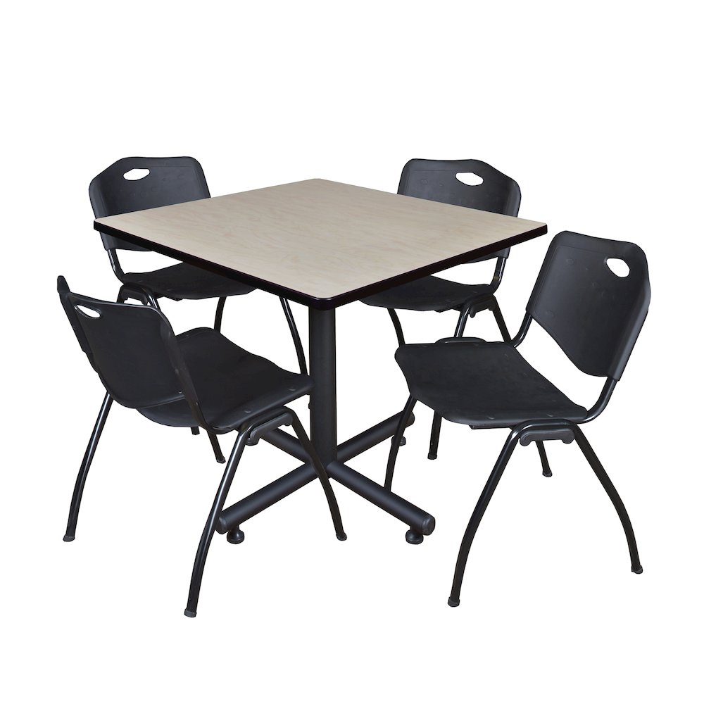 42 in. Square X-Base Breakroom Table- Maple, 4 M Stack Chairs- Black