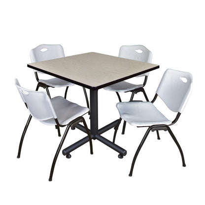 42 in. Square X-Base Breakroom Table- Maple, 4 M Stack Chairs- Grey