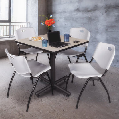 42 in. Square X-Base Breakroom Table- Maple, 4 M Stack Chairs- Grey