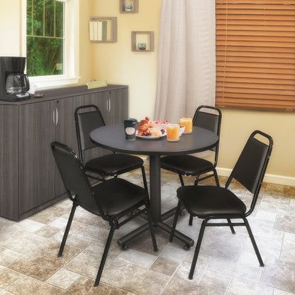 42 in. Round X-Base Breakroom Table- Grey, 4 Restaurant Stack Chairs- Black