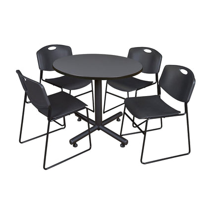 42 in. Round X-Base Breakroom Table- Grey, 4 Zeng Stack Chairs- Black
