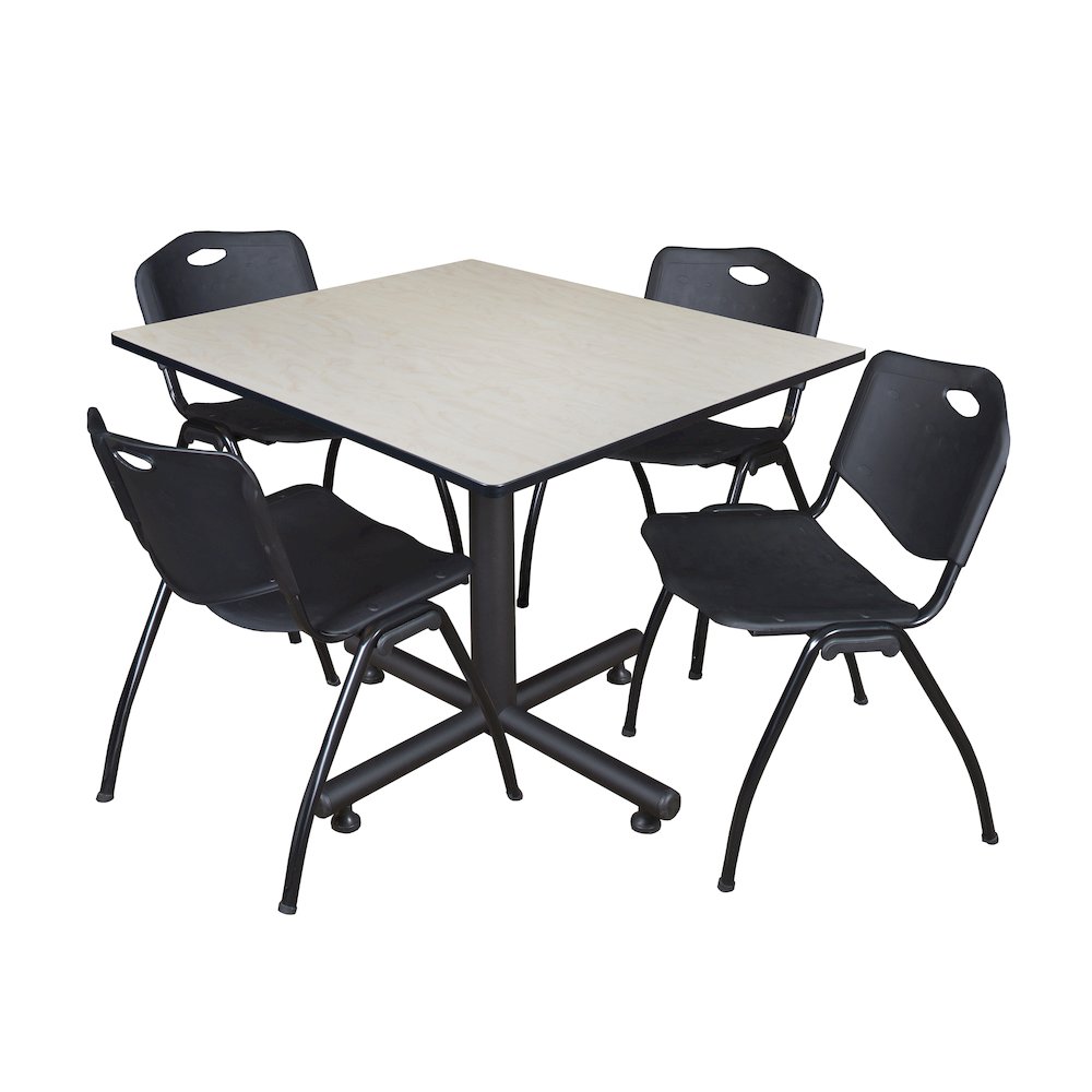 48 in. Square Breakroom Table- Maple, 4 M Stack Chairs- Black