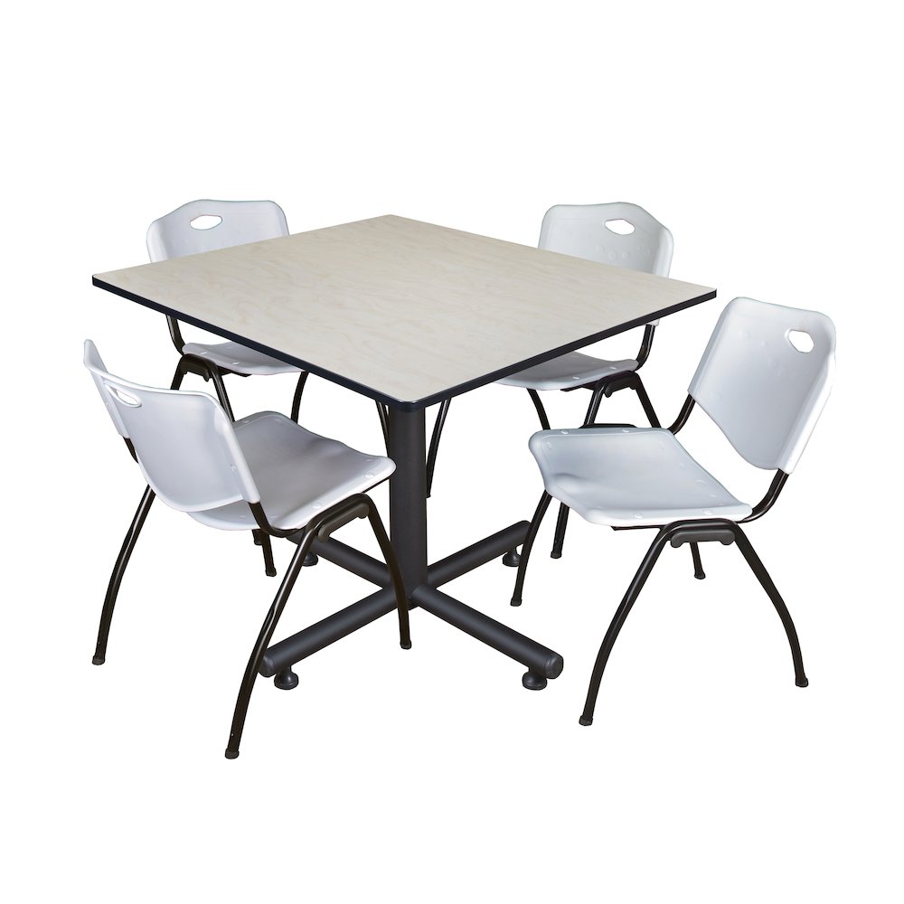 48 in. Square Breakroom Table- Maple, 4 M Stack Chairs- Grey