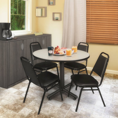 48 in. Round Breakroom Table- Maple, 4 Restaurant Stack Chairs- Black