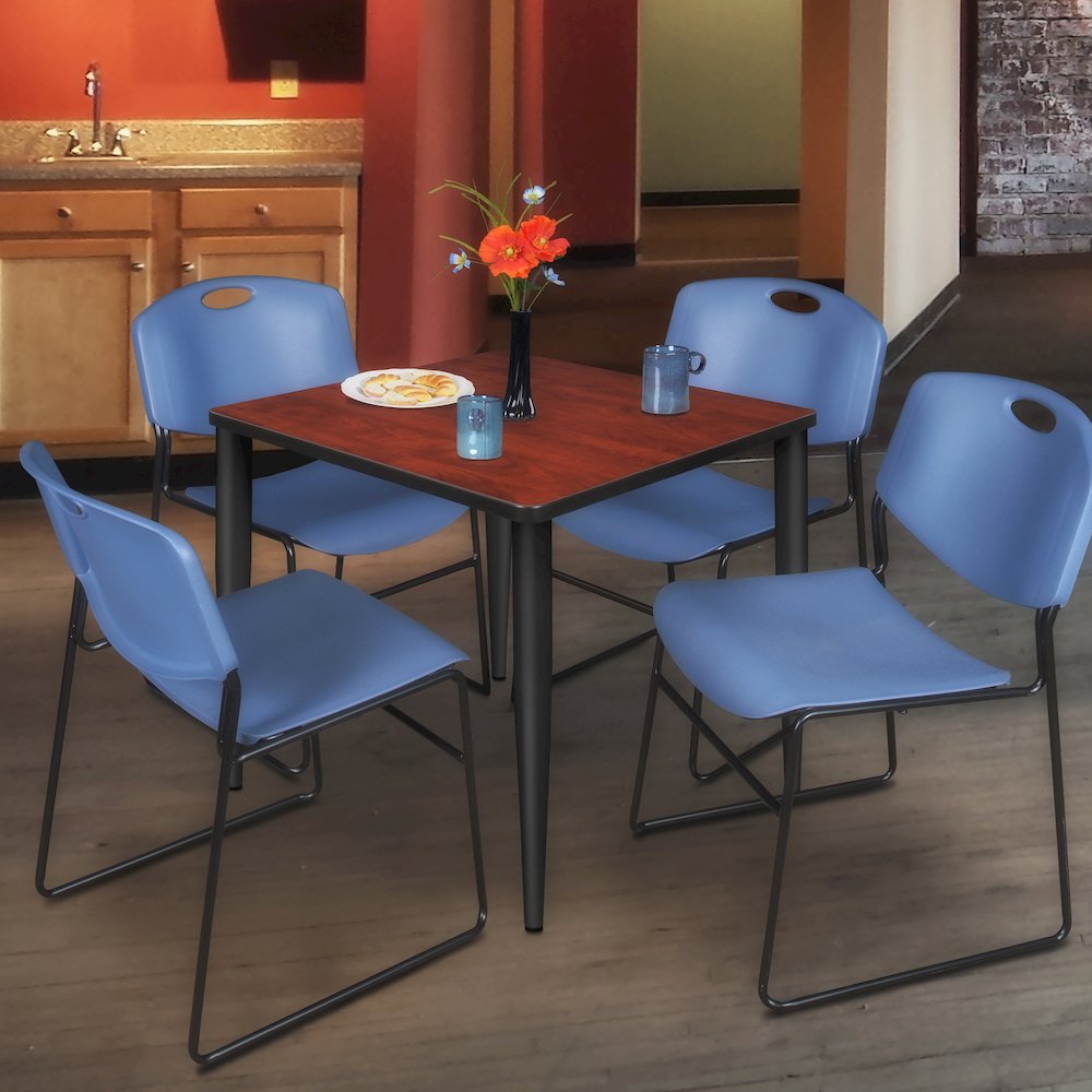 30 in. Square Breakroom Table- Cherry Top, Black Tapered Legs
