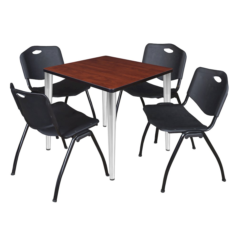 30 in. Square Breakroom Table- Cherry Top, Chrome Base & 4 M Stack Chairs- Black