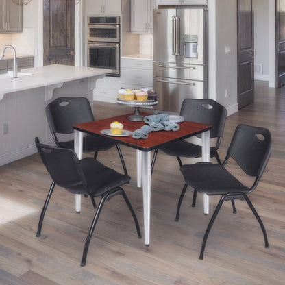 30 in. Square Breakroom Table- Cherry Top, Chrome Base & 4 M Stack Chairs- Black