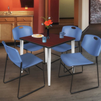 30 in. Square Breakroom Table- Mahogany Top, Chrome Tapered Legs