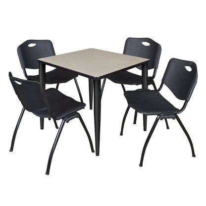 30 in. Square Breakroom Table- Maple Top, Black Base & 4 M Stack Chairs- Black