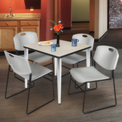 30 Square Breakroom Table- Maple Top, Chrome Base & 4 Zeng Stack Chairs- Grey