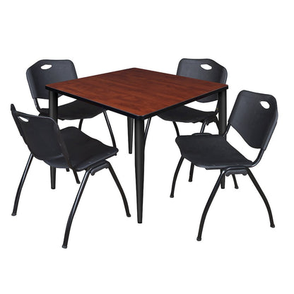 36 in. Square Breakroom Table- Cherry Top, Black Base & 4 M Stack Chairs- Black