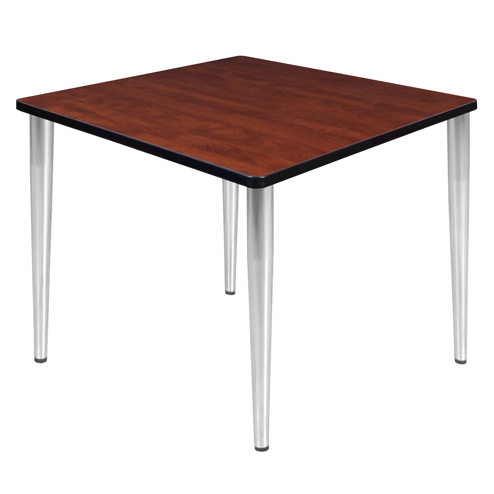 36 in. Square Breakroom Table- Cherry Top, Chrome Tapered Legs