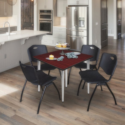 36 in. Square Breakroom Table- Mahogany Top, Chrome Tapered Legs