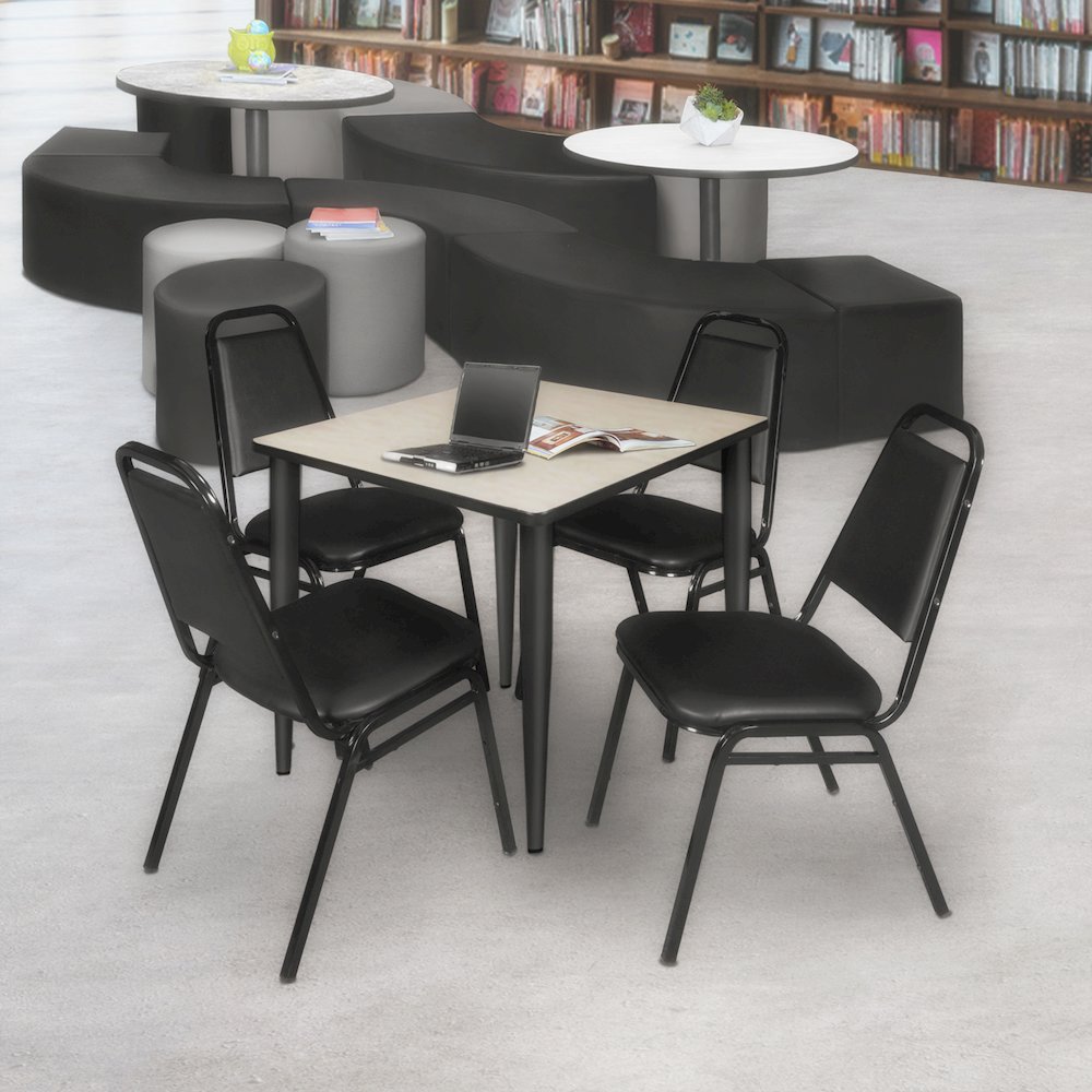 36 in. Square Breakroom Table- Maple Top, Black Tapered Legs