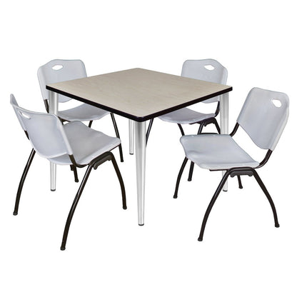 36 in. Square Breakroom Table- Maple Top, Chrome Base & 4 M Stack Chairs- Grey